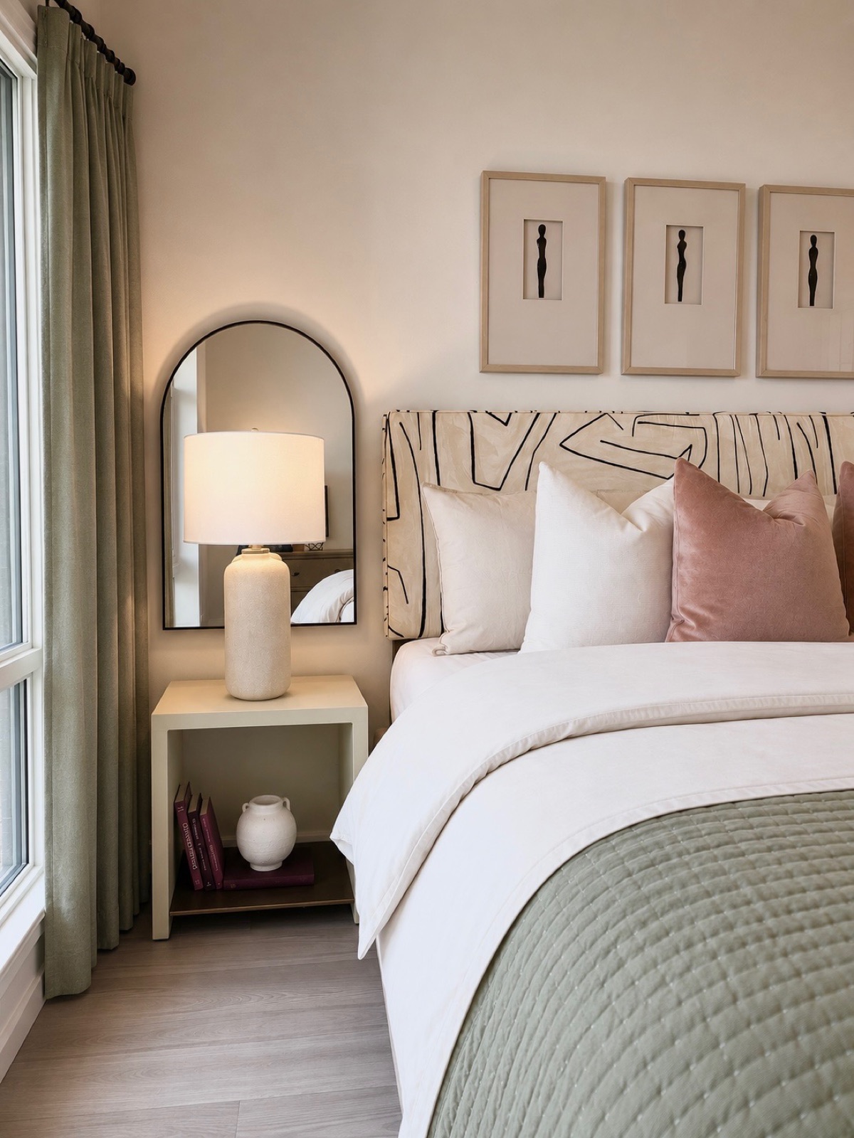 Moorefield, primary bedroom in sage and blush