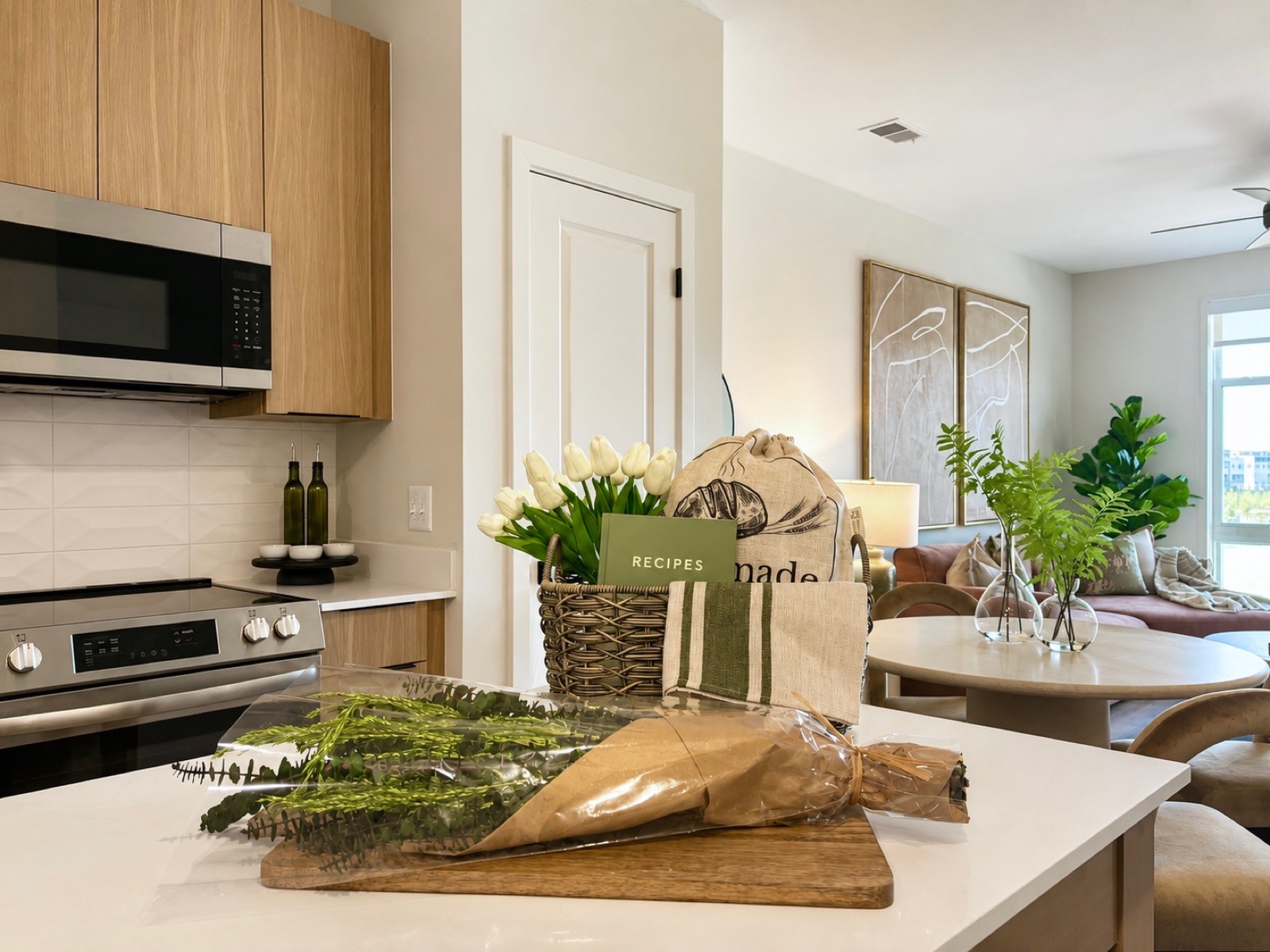Moorefield, open kitchen and dining with living room beyond